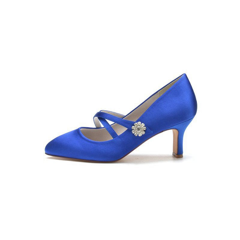 Rhinestone Pointed Toe Satin Stiletto Heels
