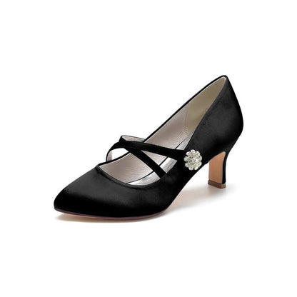 Rhinestone Pointed Toe Satin Stiletto Heels