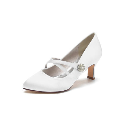 Rhinestone Pointed Toe Satin Stiletto Heels