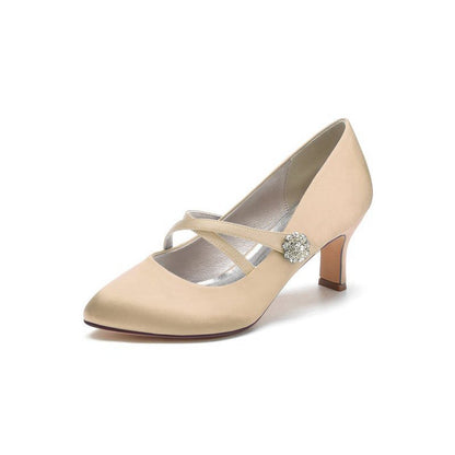 Rhinestone Pointed Toe Satin Stiletto Heels