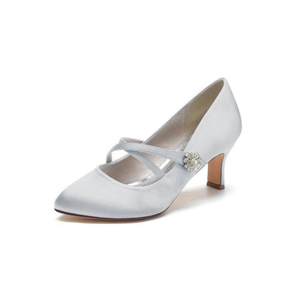 Rhinestone Pointed Toe Satin Stiletto Heels