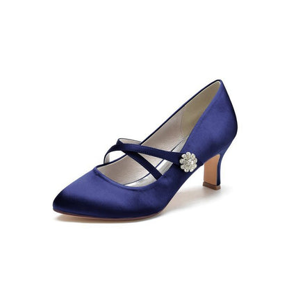 Rhinestone Pointed Toe Satin Stiletto Heels