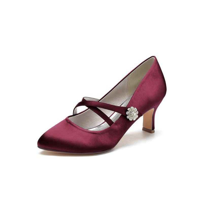 Rhinestone Pointed Toe Satin Stiletto Heels