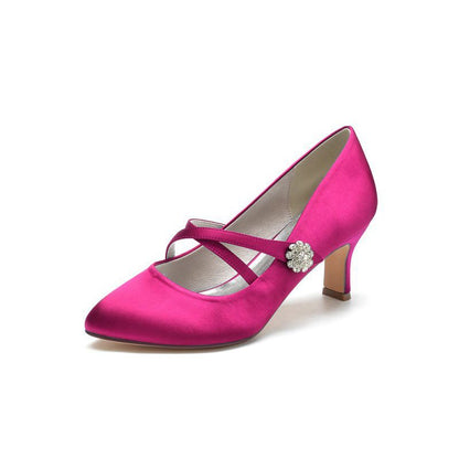 Rhinestone Pointed Toe Satin Stiletto Heels