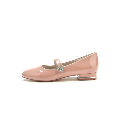 Pointed Toe Patent Leather Beaded Low Heels
