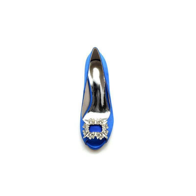Peep Toe Slip-on Stiletto Heels With Rhinestone