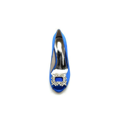 Peep Toe Slip-on Stiletto Heels With Rhinestone