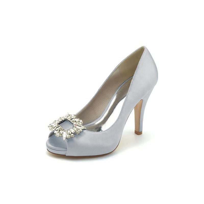 Peep Toe Slip-on Stiletto Heels With Rhinestone