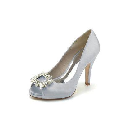 Peep Toe Slip-on Stiletto Heels With Rhinestone