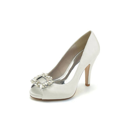 Peep Toe Slip-on Stiletto Heels With Rhinestone