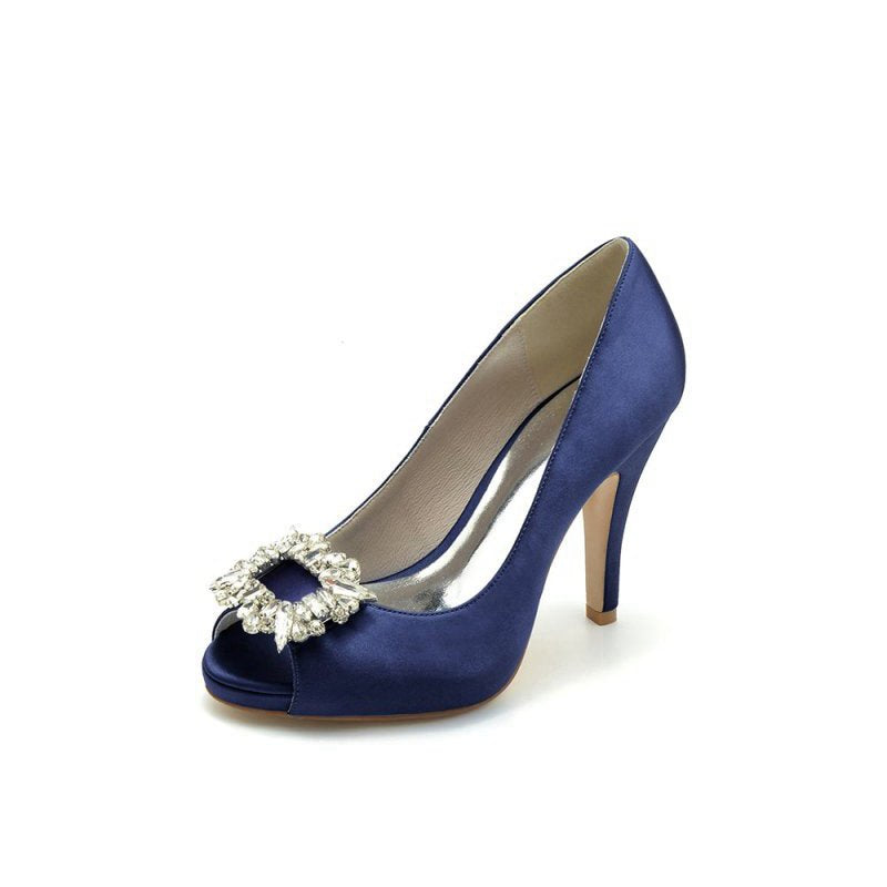 Peep Toe Slip-on Stiletto Heels With Rhinestone