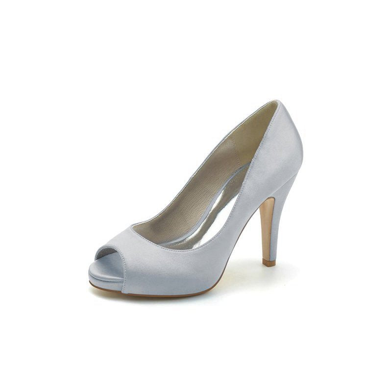 Peep Toe Slip-on Satin Stiletto Heels