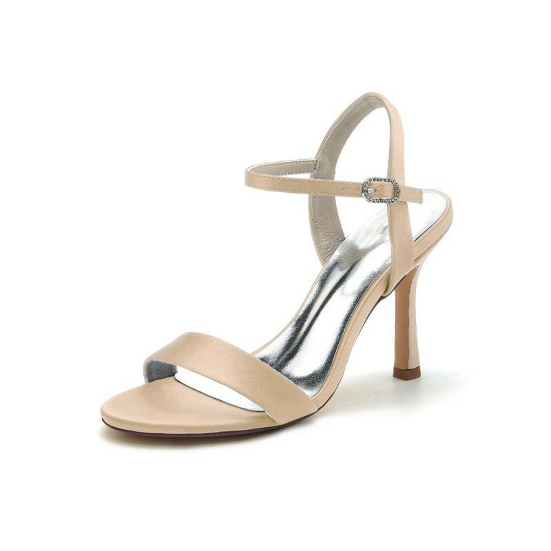 Open Toe Ankle Strap Satin Party Shoes