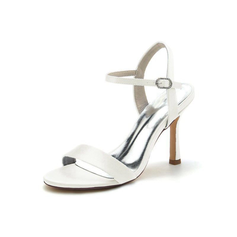 Open Toe Ankle Strap Satin Party Shoes