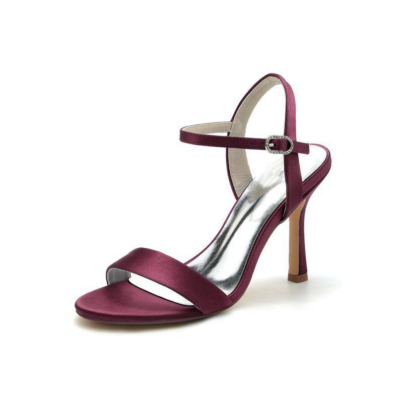 Open Toe Ankle Strap Satin Party Shoes