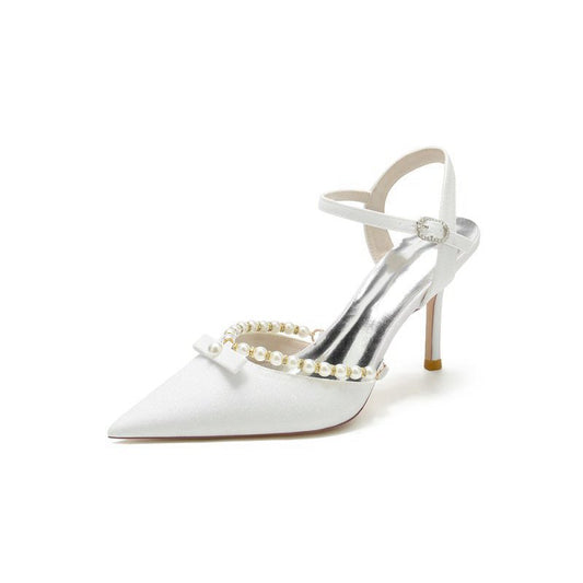 Pointed Toe Pearl Glitter Wedding Shoes With Bow