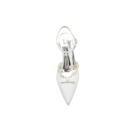Pointed Toe Pearl Glitter Wedding Shoes With Bow