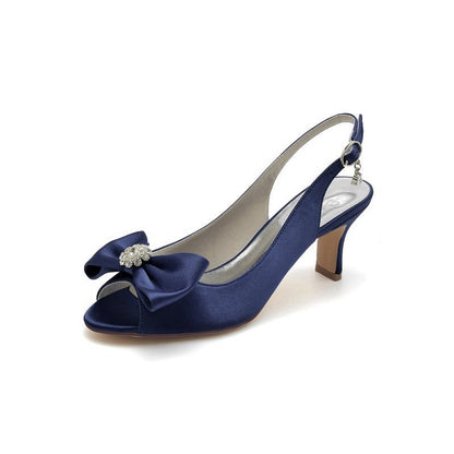 Open Toe Beaded Satin Stiletto Heels With Bow