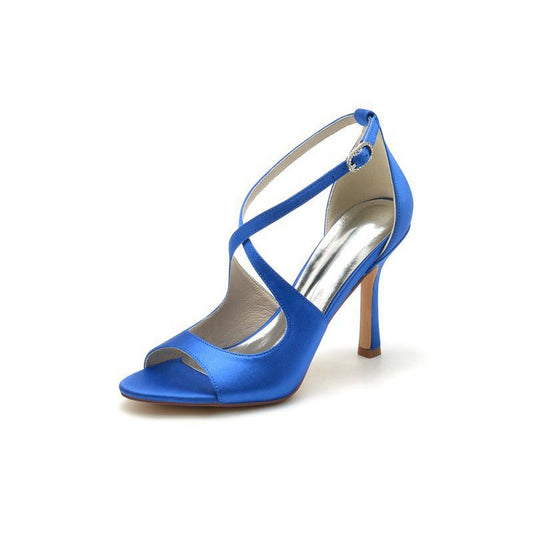 Open Toe Cross Strap Satin Stiletto Heels