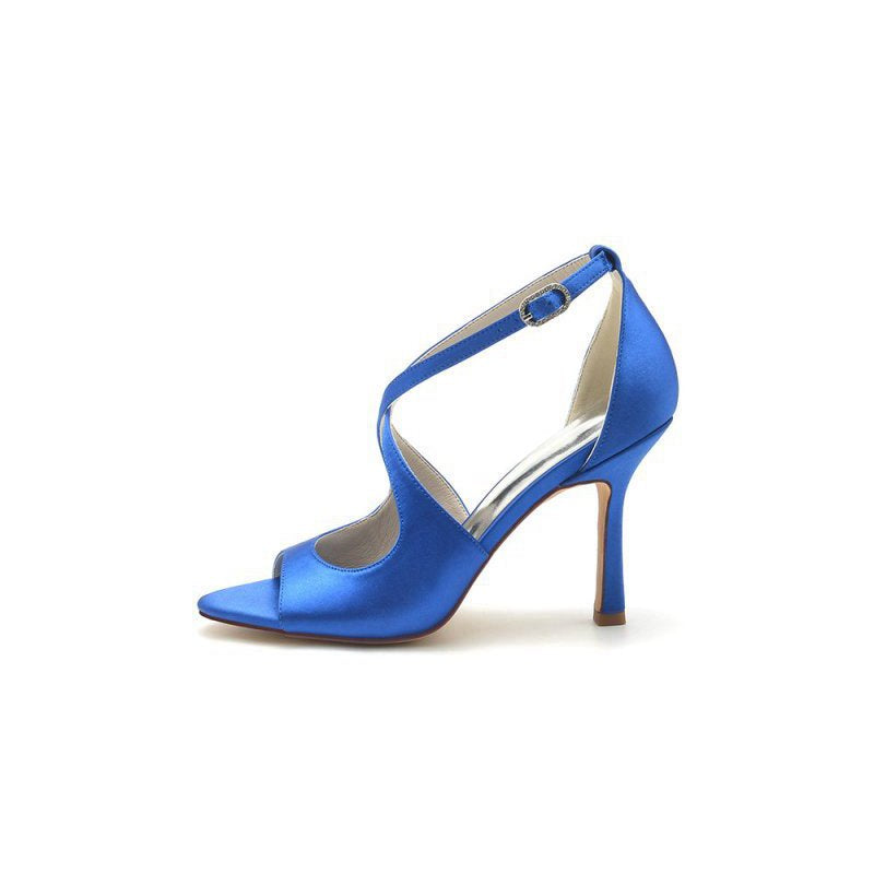 Open Toe Cross Strap Satin Stiletto Heels