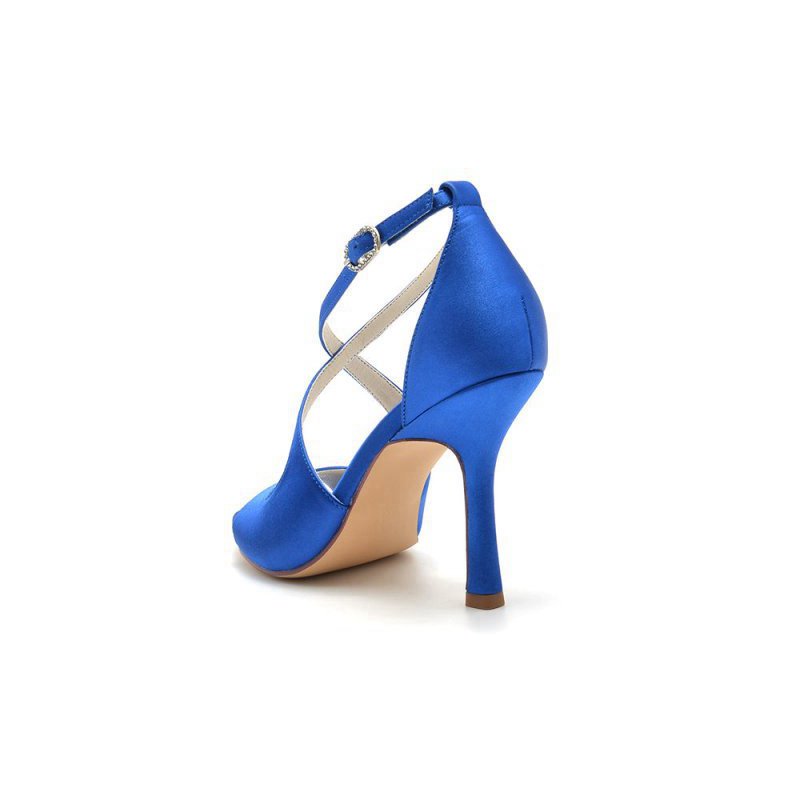Open Toe Cross Strap Satin Stiletto Heels