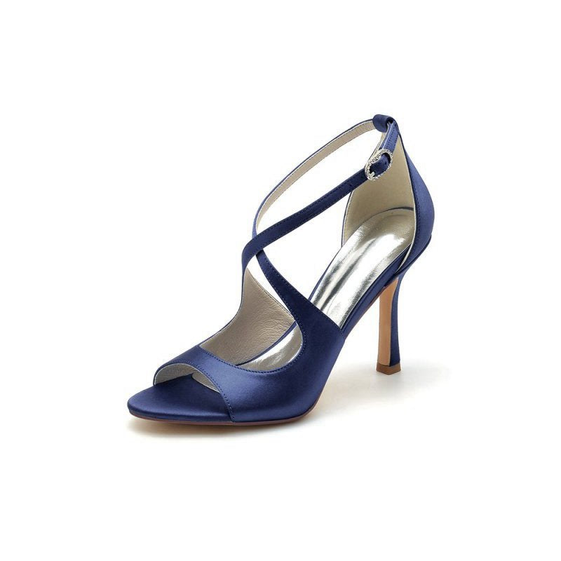 Open Toe Cross Strap Satin Stiletto Heels