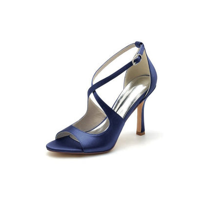 Open Toe Cross Strap Satin Stiletto Heels