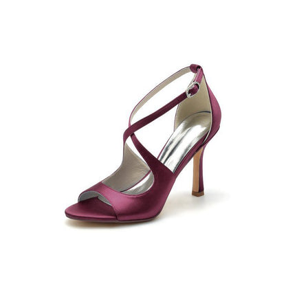 Open Toe Cross Strap Satin Stiletto Heels