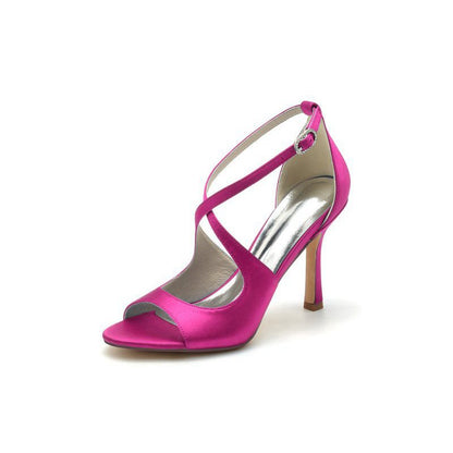 Open Toe Cross Strap Satin Stiletto Heels
