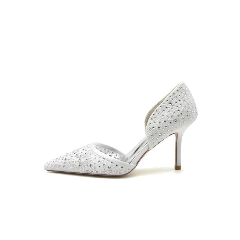 Pointed Toe Beaded Lace Wedding Stiletto Heels