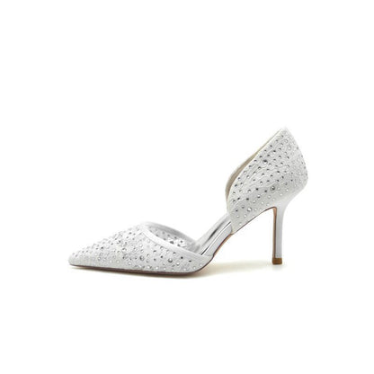 Pointed Toe Beaded Lace Wedding Stiletto Heels