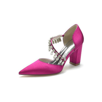 Pointed Toe Rhinestone Tassel Strappy Chunky Heels