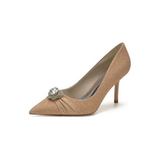 Glitter Pointed Toe Slip-on Wedding Shoes With Rhinestone