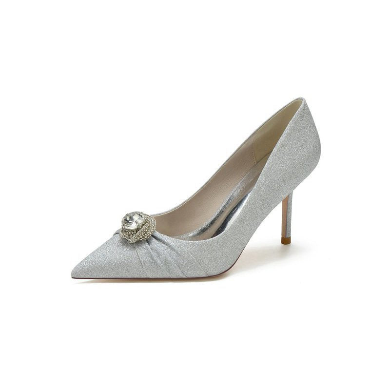 Glitter Pointed Toe Slip-on Wedding Shoes With Rhinestone
