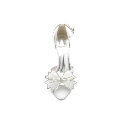 Chic Open Toe Beaded Hollow-out Wedding Shoes With Bow