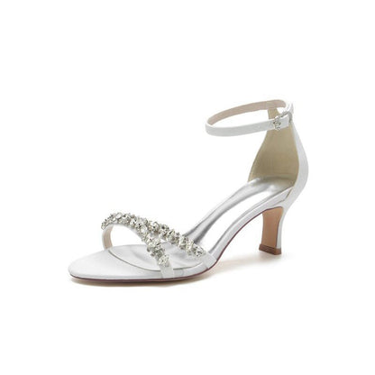 Open Toe Rhinestone Strap Buckle Wedding Shoes