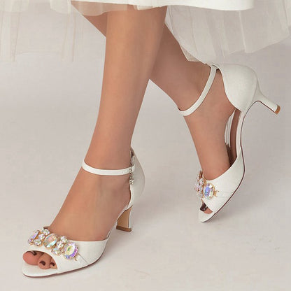 Peep Toe Rhinestone Strap Buckle Stiletto Heels