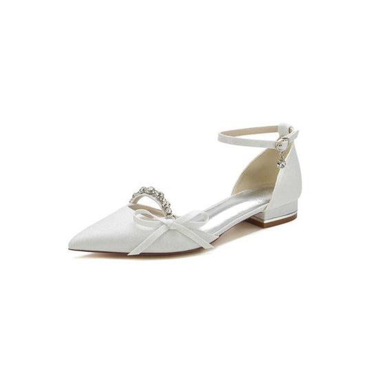 Beaded Pointed Toe Ankle Strap Wedding Shoes With Bow