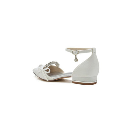 Beaded Pointed Toe Ankle Strap Wedding Shoes With Bow