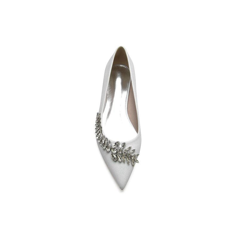 Glitter Pointed Toe Rhinestone Slip-on Low Heels