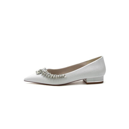 Glitter Pointed Toe Rhinestone Slip-on Low Heels