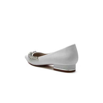 Glitter Pointed Toe Rhinestone Slip-on Low Heels