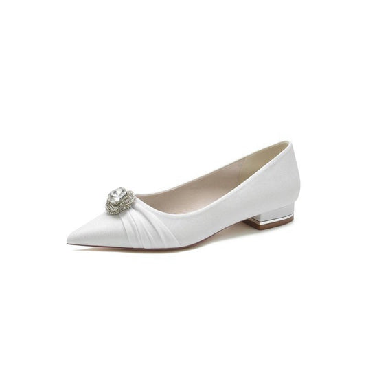 Beaded Pointed Toe Slip-On Wedding Shoes With Rhinestone