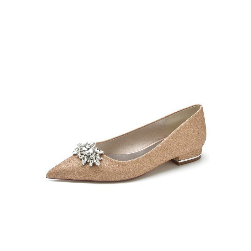 Pointed Toe Rhinestone Slip-on Low Heels