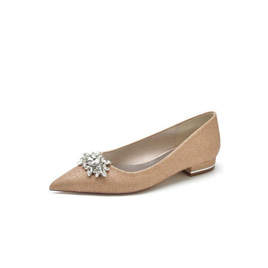 Pointed Toe Rhinestone Slip-on Low Heels