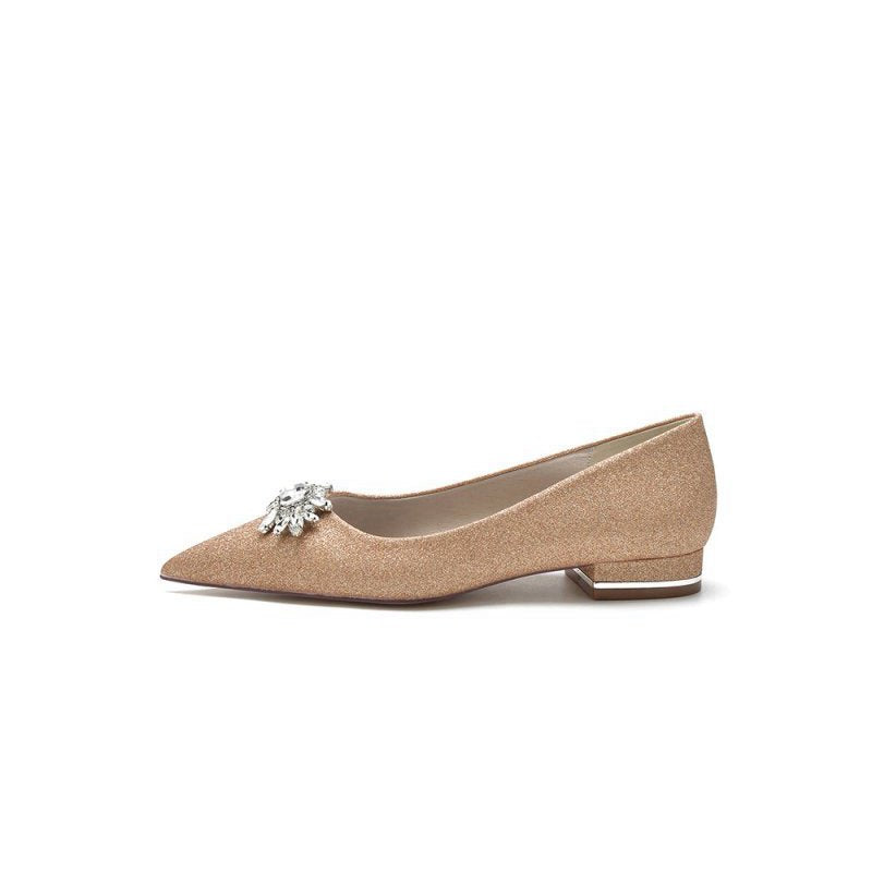 Pointed Toe Rhinestone Slip-on Low Heels