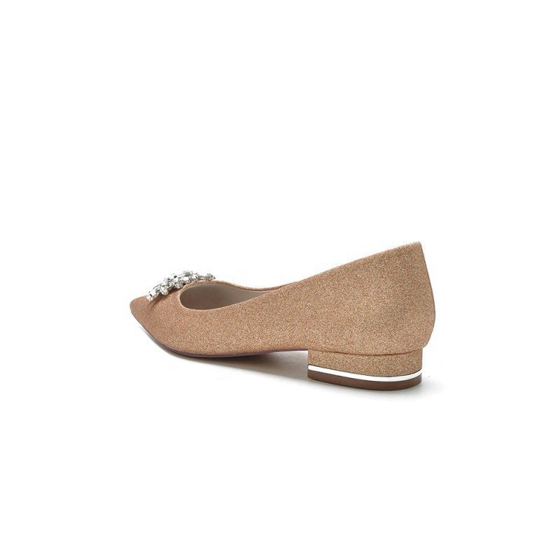 Pointed Toe Rhinestone Slip-on Low Heels