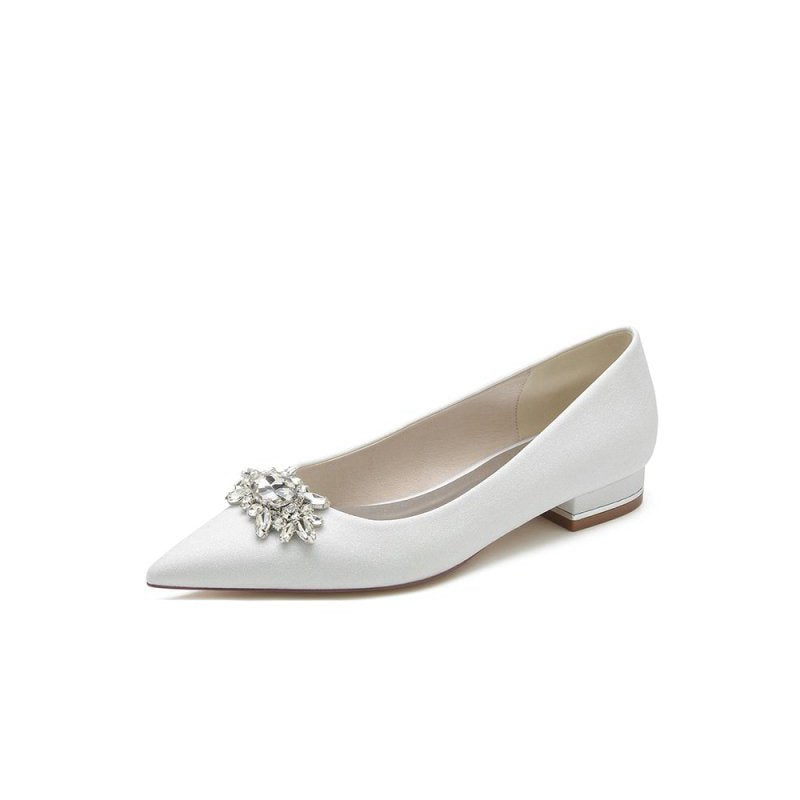 Pointed Toe Rhinestone Slip-on Low Heels