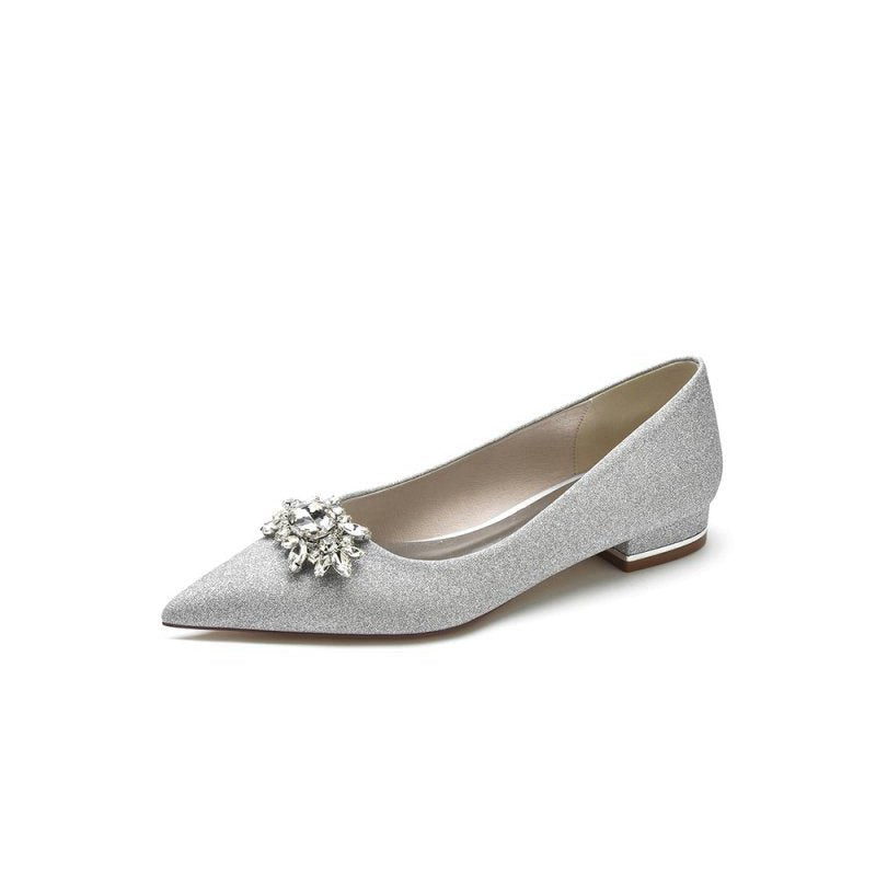 Pointed Toe Rhinestone Slip-on Low Heels