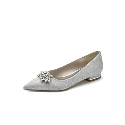 Pointed Toe Rhinestone Slip-on Low Heels